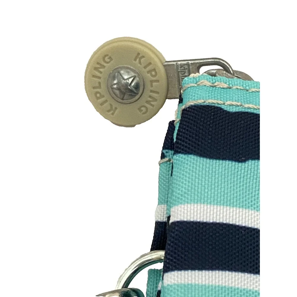 Kipling~ Spectacle Stripe Blue Creativity Pouch Wristlet XL 3 Pocket Monkey